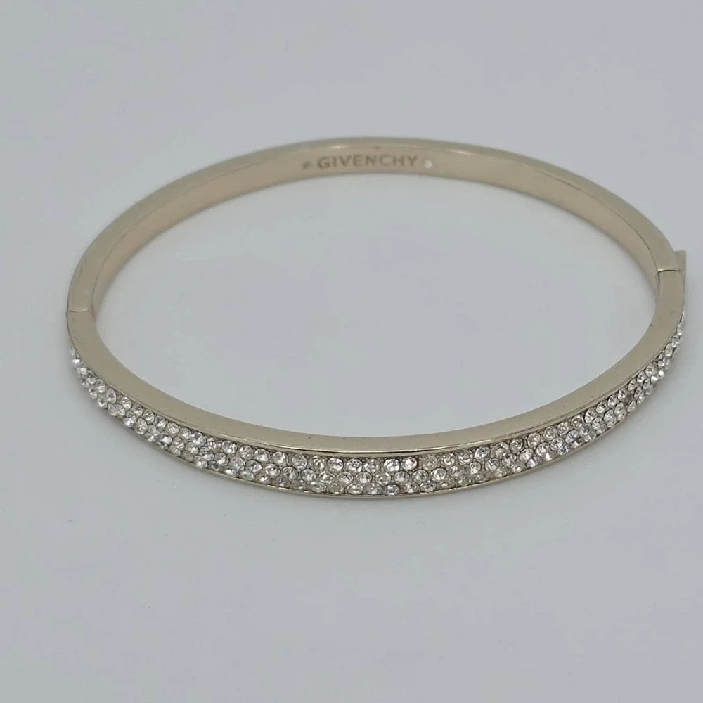Vintage GIVENCHY Bracelet SWAROVSKI Pavé Crystal Bangle Hinged Gold Tone 6.75" - Picture 11 of 15